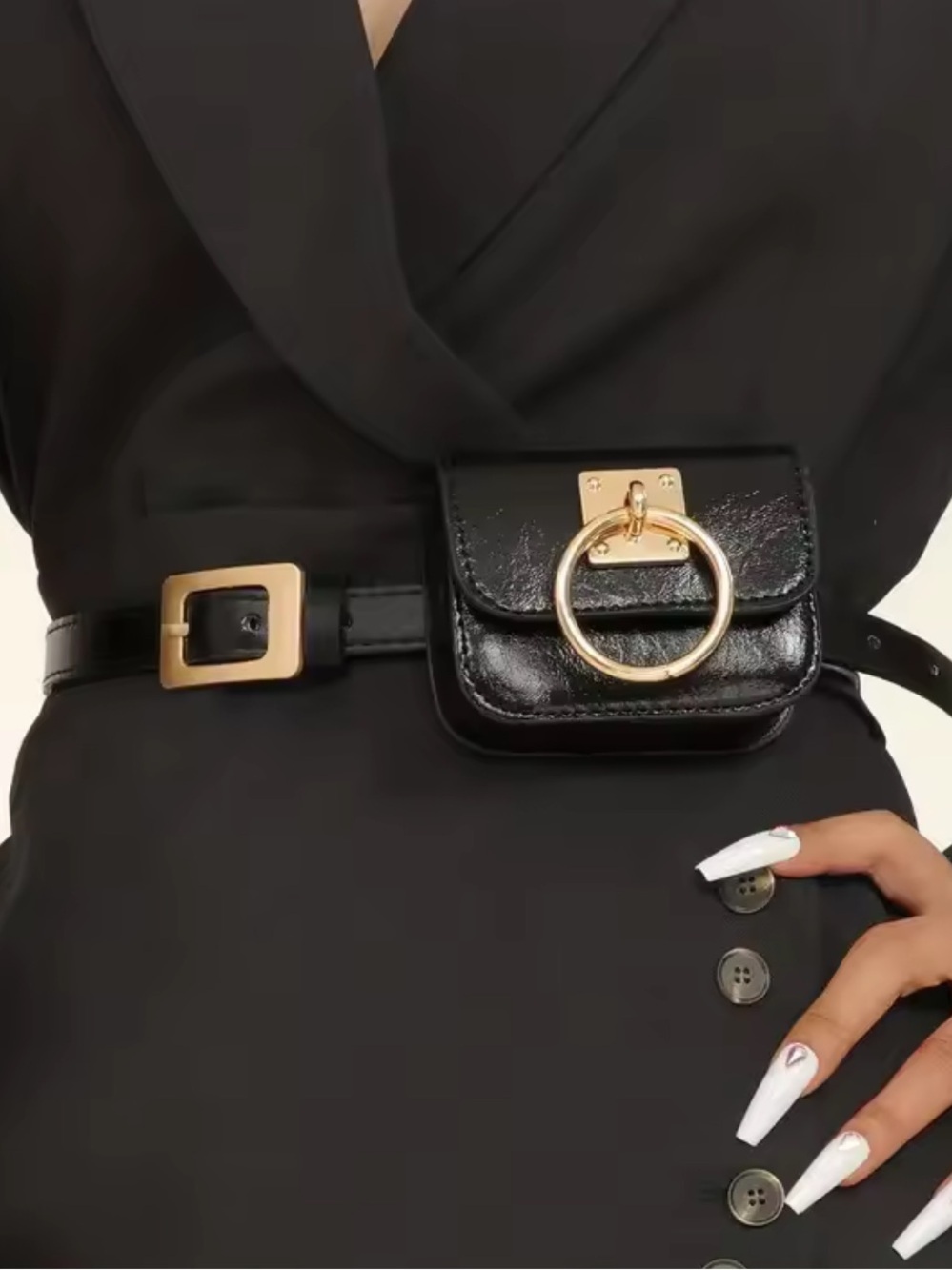 Black Faux Leather Belt Bag